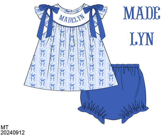 PO14 Bitty Blue Bows Bloomer Set